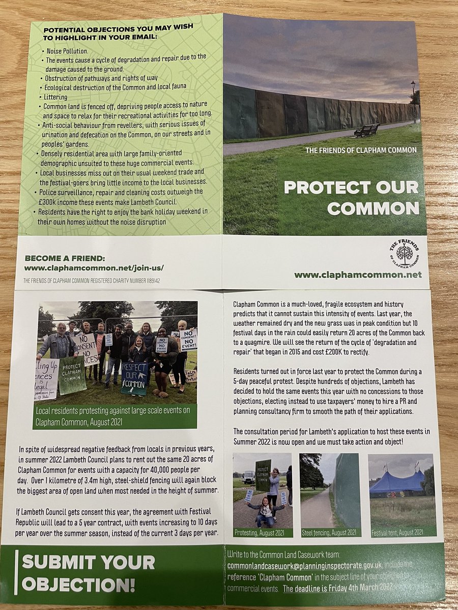 ClaphamCommon1's tweet photo. Submit your objections to - commonlandcasework@planninginspectorate.gov.uk Reference Clapham Common
Lambeth are monetising our open green space. They are not listening to local people. Make your voice heard. Deadline is 4th March so do it today. #ourcommon #opengreenspaces https://t.co/Bhkd8RGszA