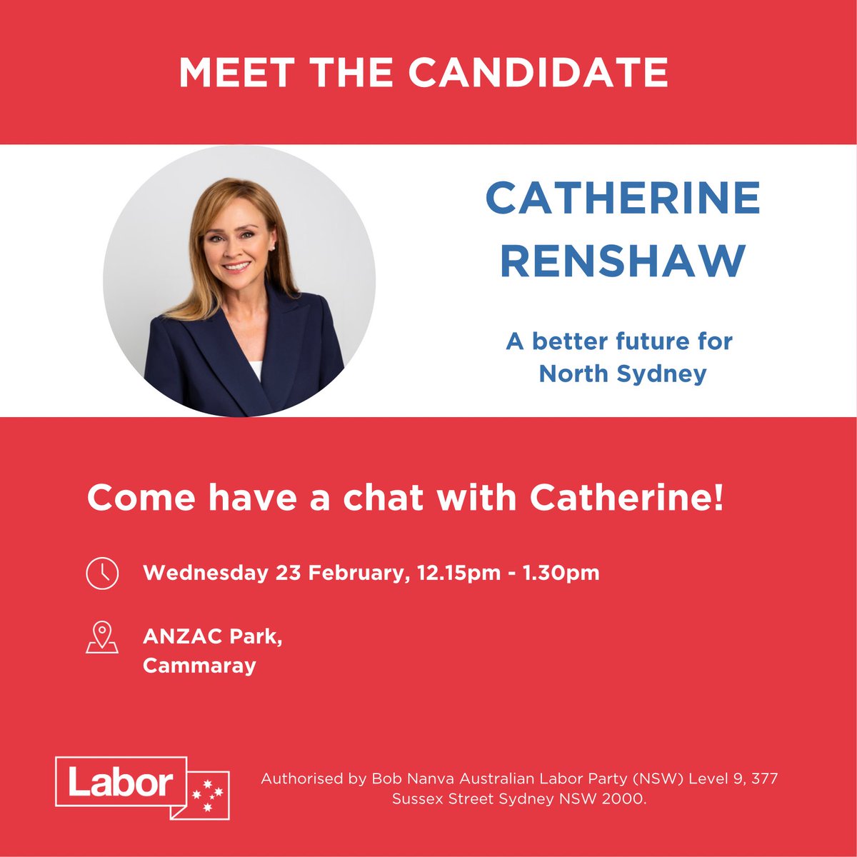 North Sydney, I want to hear from you.

I’ll be meeting with locals at ANZAC Park in Cammeray from 12.15pm on Wednesday (opposite ANZAC Park Public School) to discuss climate action and sustainability in particular. I’d love to see you there - come down for a chat if you can.