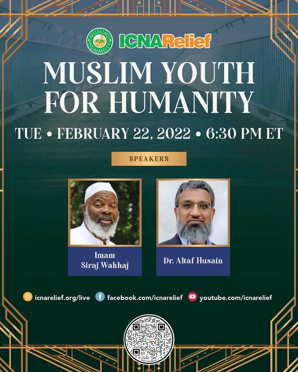find out how ICNA Relief is helping muslim youth! tune in to youtube.com/c/ICNARelief on 2/22 for ICNA’s live program with Imam Siraj Wahhaj and Dr. Altaf Hussain!