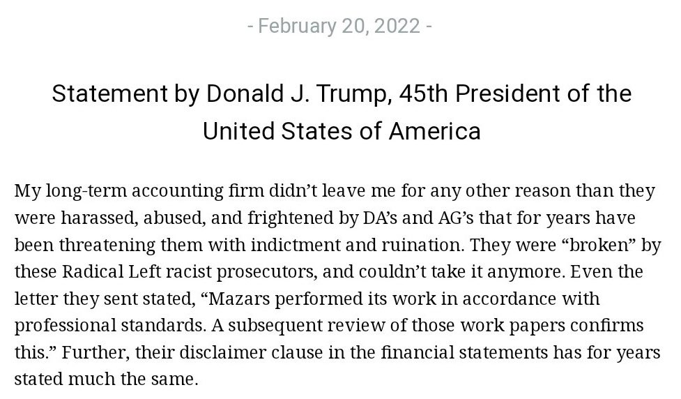 RonFilipkowski's tweet photo. Trump says his accountants were โbroken by radical left racist prosecutors.โ https://t.co/MVNKaL1jrc