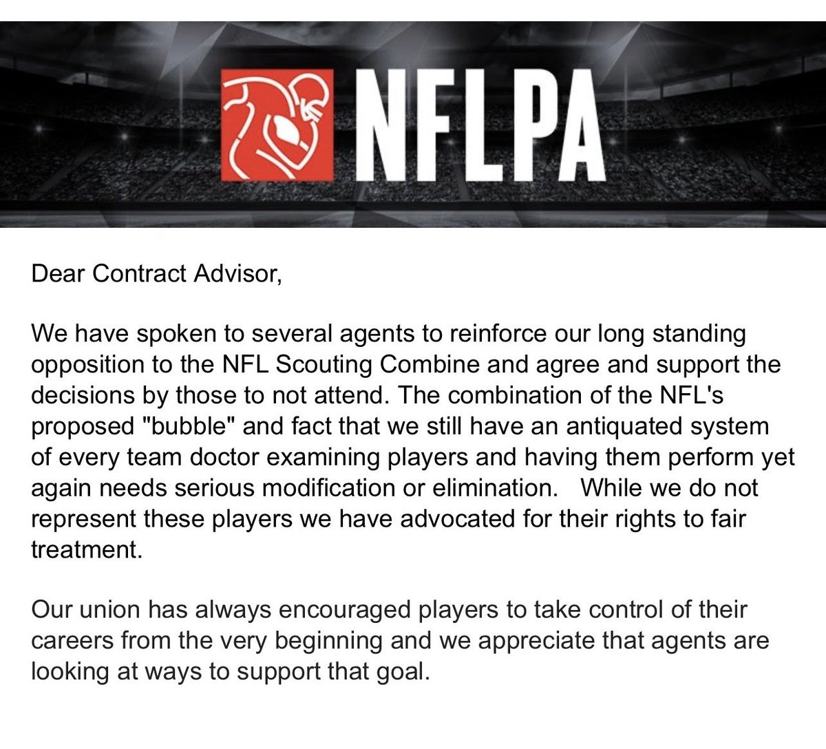 NFLPA Statement zum NFL Scouting Combine 2022