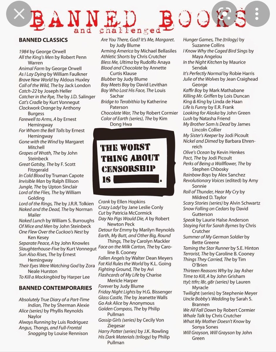 natalietheresa's tweet photo. #BannedBookList #BannedBooksReadingChallenge Feel Like Once A Week Im Gonna Share Another Part Of The #BannedBookClub Book Lists
Ever Wondered Why They Are Tryna Censorship Reading Materials
Pick Up A Book And Free Your Mind 
#KnowledgeIsPower #Reading #UnderstandingIsKey https://t.co/Slz9WB4ADp