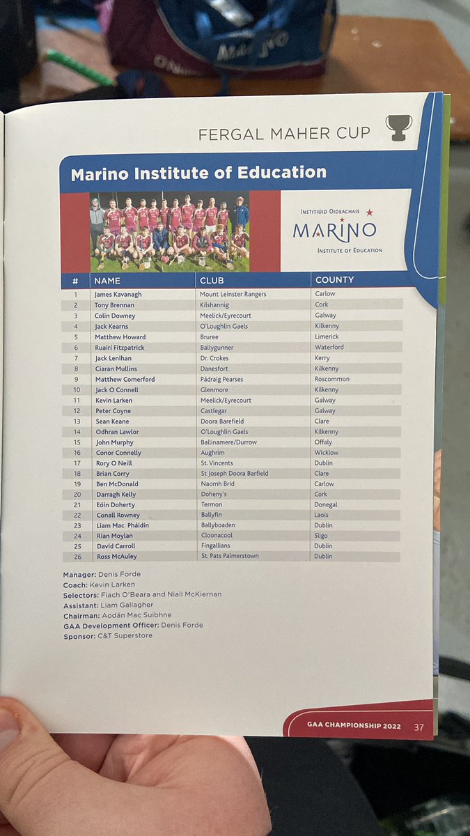 After seeing the great succes that the <a href="/MarinoInstitute/">MIE</a> hurling team had winning the #fergalmahercup for the first time, it was interesting to see how many <a href="/officialgaa/">The GAA</a> clubs were represented on the team. #NíNeartGoCurLeChéile Well done  to the team and managers, especially Denis