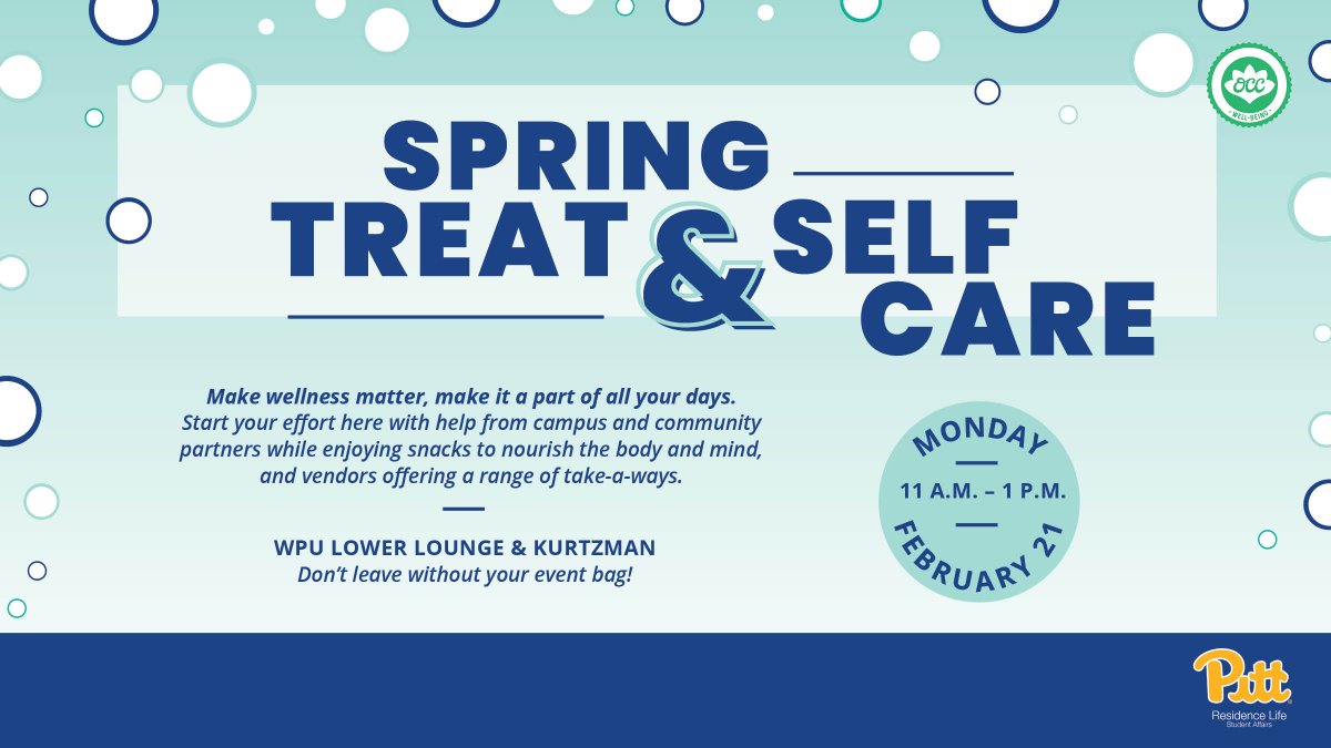 PittResLife's tweet photo. Hit a mid-semester slump? Treat yourself tomorrow to some self care activities! Features are origami, a yummy bar, and a swag bag for the first 100 guests! https://t.co/YzbxPU1ENn