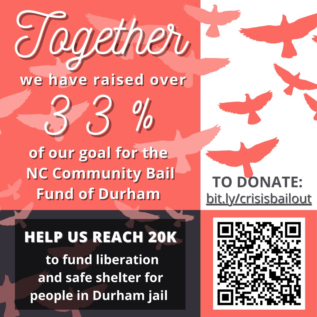 ✨We are over a third of the way to our $20K fundraising goal for the NC Community Bail Fund of Durham! Can you personally share with at least 5 friends, loved ones, or community members? bit.ly/crisisbailout