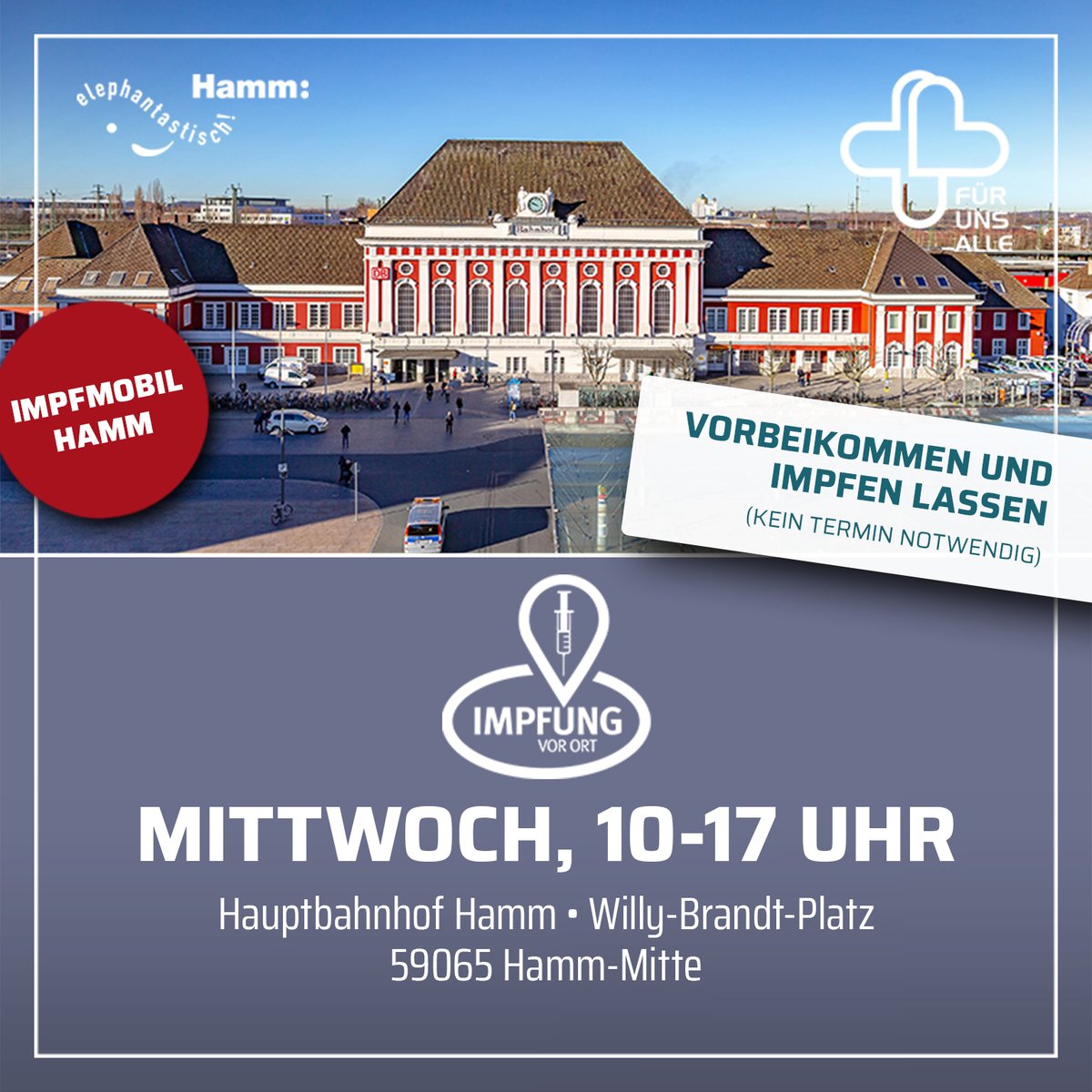 hamm_stadt's tweet photo. Das #Impfmobil findet ihr morgen zwischen 10 und 17 Uhr auf dem #Bahnhofsvorplatz. 💉 Mehr Infos auf: https://t.co/2zj4mpDUsC
#Hamm https://t.co/NnGds2nCbW