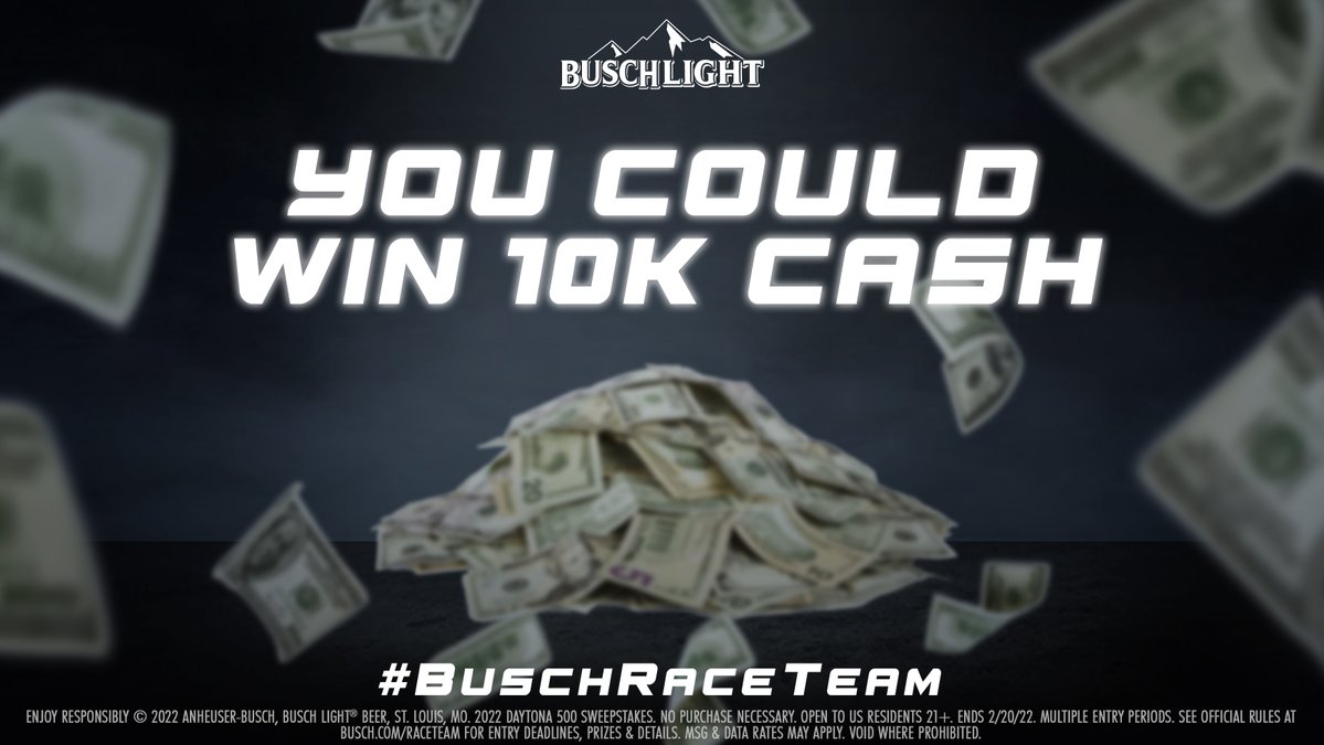 💵  $10K GIVEAWAY ALERT 💵​

Tweet #BuschRaceTeam #Sweepstakes NOW for a chance to win $10K! $10K, Y'ALL! ​

#DAYTONA500