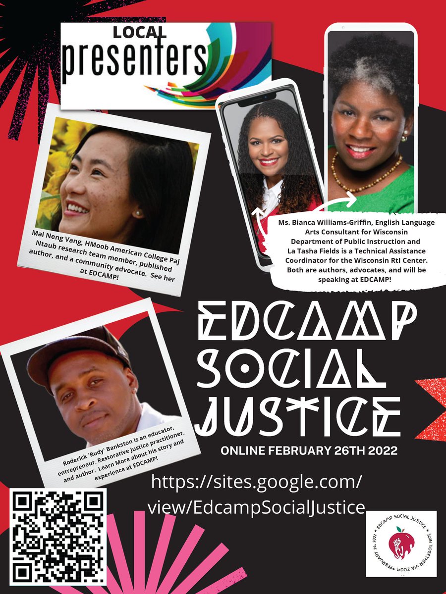 Many Madison Wisconsin locals will be on hand at Edcamp Social Justice, and you can speak with and share community with Mai Neng Vang, Bianca Williams-Griffin, La Tasha Fields, and "Rudy" Bankston, among other super special guests. 

Get your free ticket at Eventbrite!