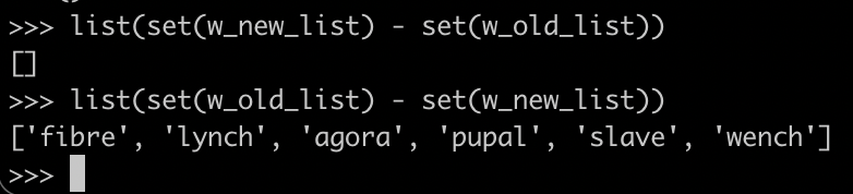Screenshot of python comparing the two lists