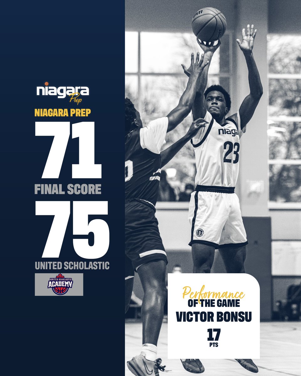 Not the result we were looking for, but extremely proud of this group nonetheless. 4-1 on the weekend, and Premier League Runners up.

🔵Niagara Prep 71 - 75 United Scholastic Academy

Top Scorers:
🏀Victor Bonsu: 17pts
🏀Pierre Mukandila: 13pts
🏀Matthew Mitchell: 10pts