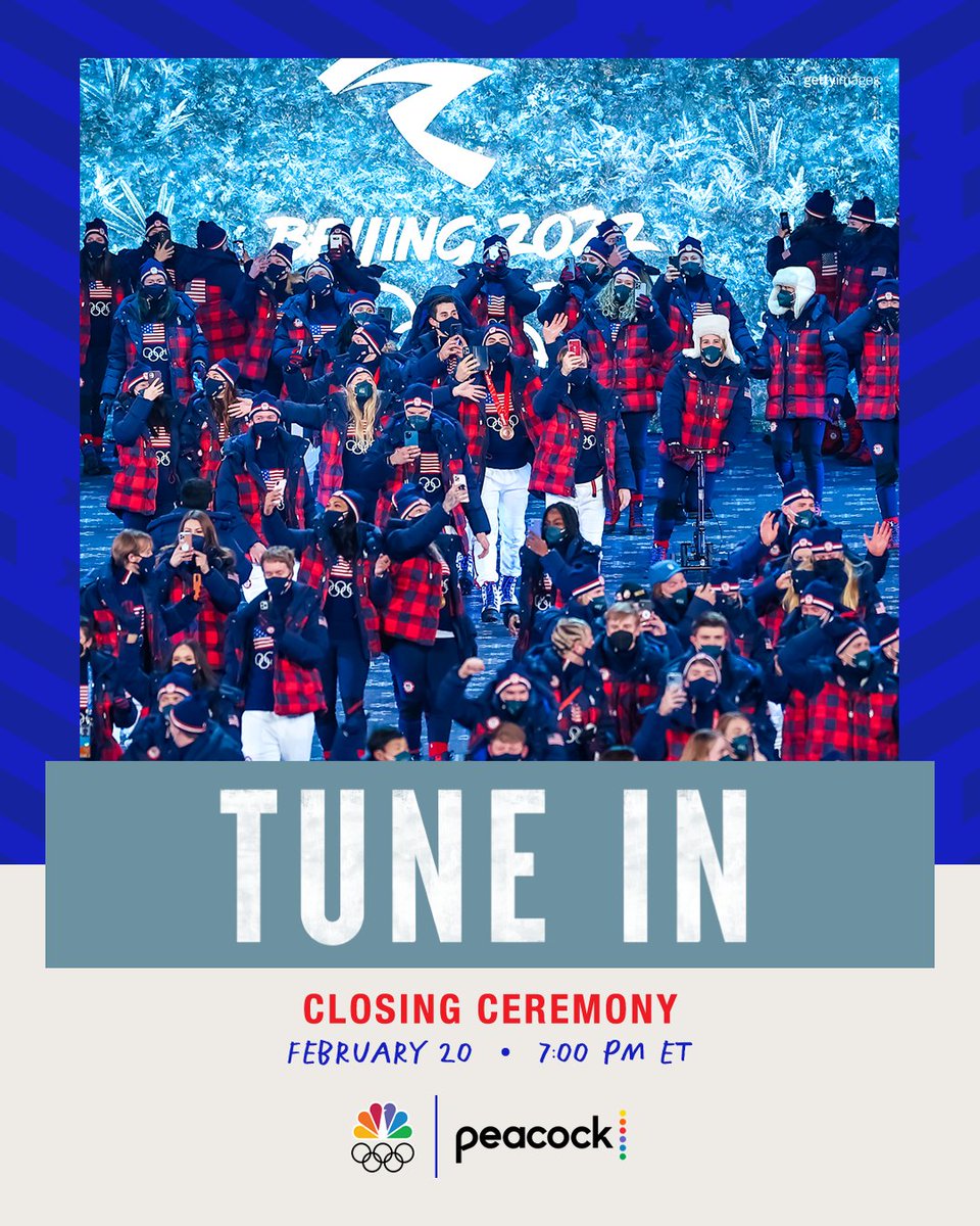 One last time in primetime. ✨🇺🇸

Watch #TeamUSA say goodbye to these #WinterOlympics at the Closing Ceremony. 

⏰: 7:00 p.m. ET 
📺: <a href="/nbc/">NBC Entertainment</a> | @peacockTV
