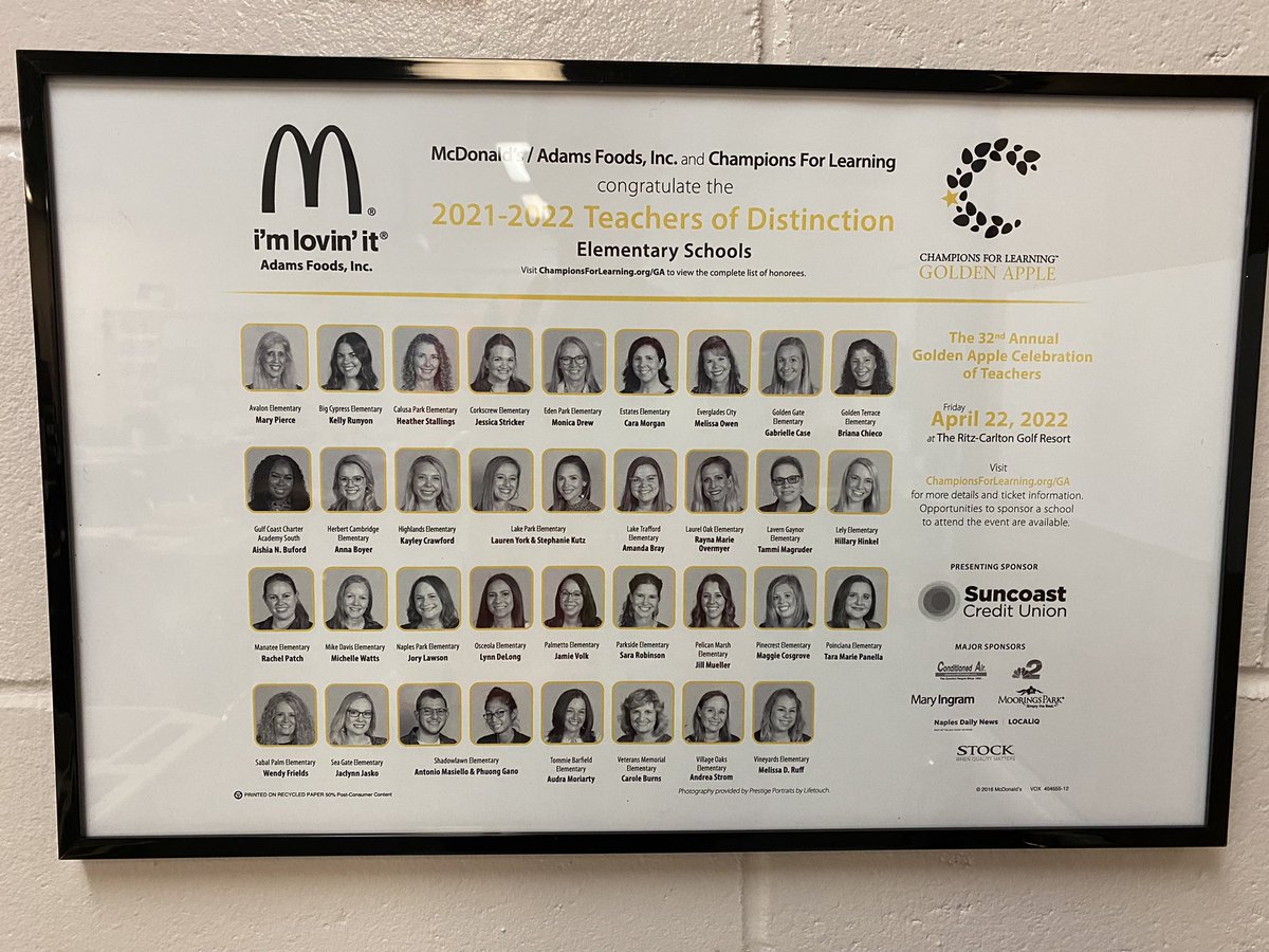 StallingsCPE's tweet photo. I’m truly grateful to Champions for Learning for seeing me, a teacher, do what I love doing. I’m fortunate enough to love what I do every day. To be recognized for it is icing on the cake. #Champs4Collier #GoldenAppleCollier @ndn @NBC2 @blackbearsroar @SuncoastCU @collierschools https://t.co/GYBJFtOOHe