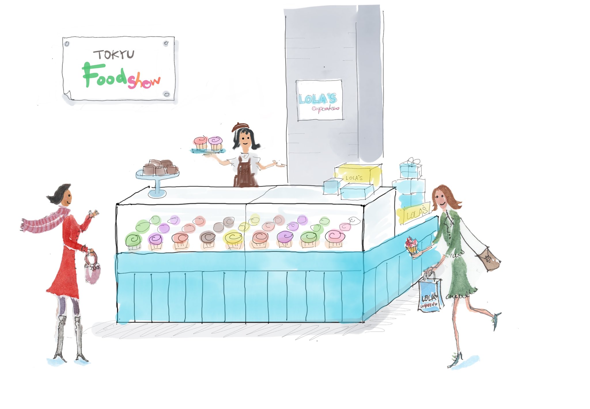 Lola Scupcakestokyo 新店舗のお知らせ 2月24日 木 二子玉川のライズs C 東急フードショーに新しい店舗がオープンします 都心と郊外のハイブリッドな街 二子玉川の デパ地下 にて 原宿と同じラインアップのカップケーキが並びます ケーキの