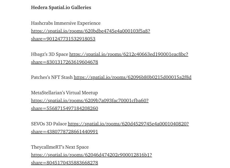 ParabolicHBAR's tweet photo. Looking to build a one-stop-shop for @hedera NFT galleries via @spatialxr from #Hedera community.

If you have a https://t.co/gbbLXEV89I please drop your link below. If you know someone that does please tag them. 😎

Galleries alphabetical order. Plz RT 🙂
https://t.co/Th5ugloCeo https://t.co/RJzJ1EAr6v