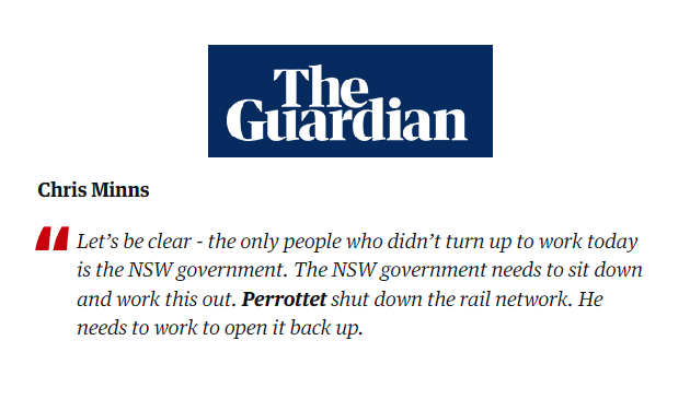 BigBadDenis's tweet photo. NSW opposition leader @ChrisMinnsMP urged the government to work with the union to resume train services.

#auspol #SydneyTrains #NSWTrainlink #Trains 
#IndustrialAction #RTBUNSW @Dom_Perrottet https://t.co/4zUdv5b9wO
