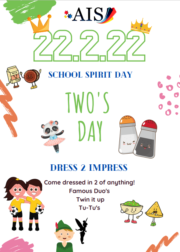 AIS_PrimarySch's tweet image. We are having a Two's Day at Primary School tomorrow. Dress 2 impress! #AISPrimarySch #AISCreativity #AISEvents