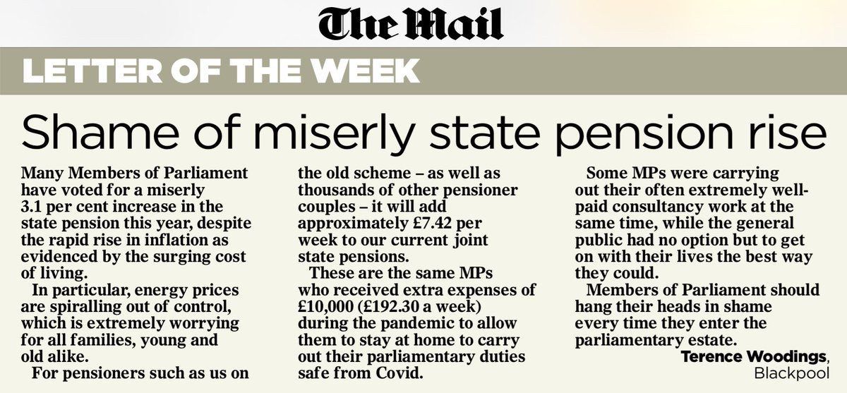 Letter of the week in Mail on Sunday, 20.2.2022