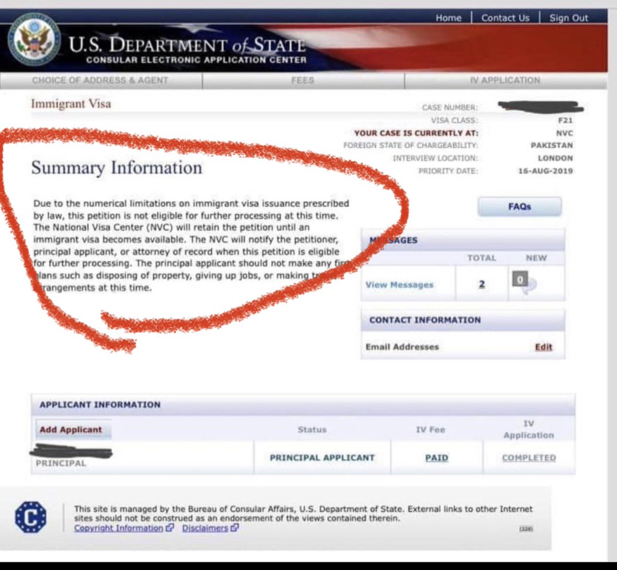 TravelGov You have a bug. When NVC initiates transfer of case to consulate, this nonsense pops up telling applicant that their petition is not eligible for further processing. TravelGov You have a bug. When NVC initiates transfer of case to consulate, this nonsense pops up telling applicant that their petition is not eligible for further processing.