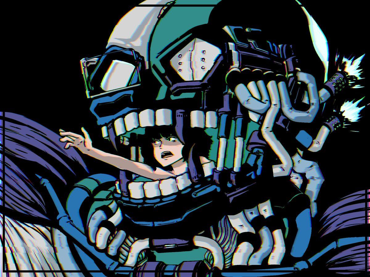 projrect's tweet image. Finally finished this cyberpunk ish skeleton drawing, qute please with how the coloring end up