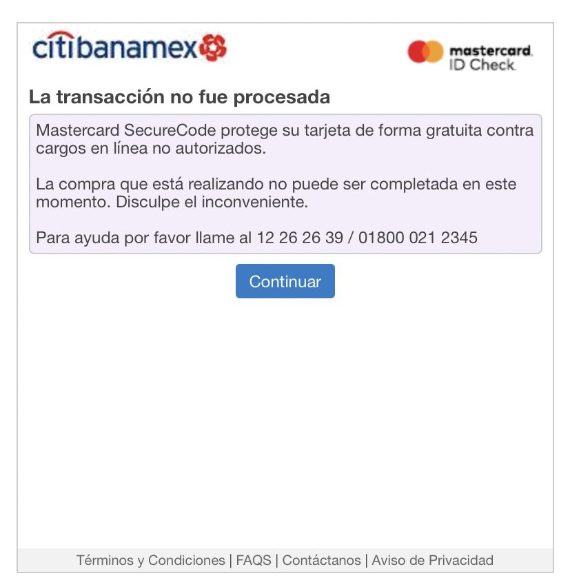 CitlaliXA's tweet photo. @ContactoCitibmx Solo dice que la transacción no fue procesada https://t.co/tLSr0WvneV