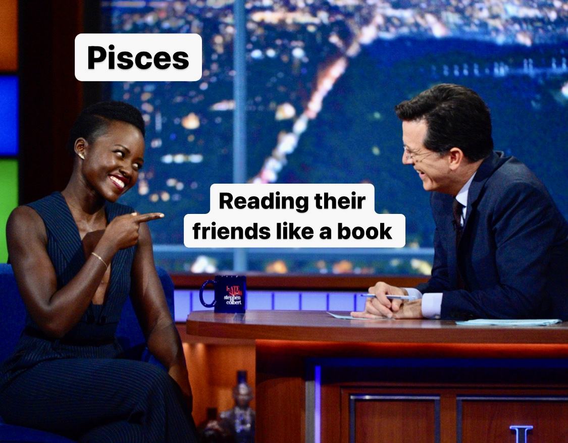colbertlateshow's tweet image. It's officially #PiscesSeason ♓ Celebrate with us by tagging the #Pisces in your life! Featuring some of our favorite Pisces people as seen on #LSSC 😍 @Lupita_Nyongo @jonbonjovi @IAMQUEENLATIFAH