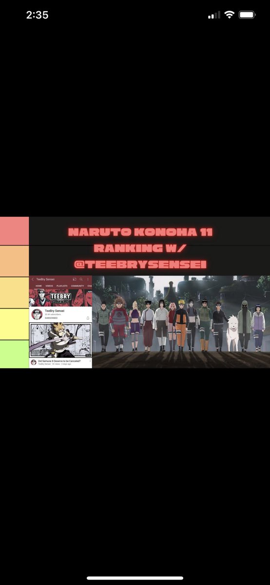 chris24308208's tweet photo. What’s up guys be on the lookout for a tier list with @TeeBry1 as we rank the original Konoha 11👀👀 https://t.co/WWvBJgSKFi