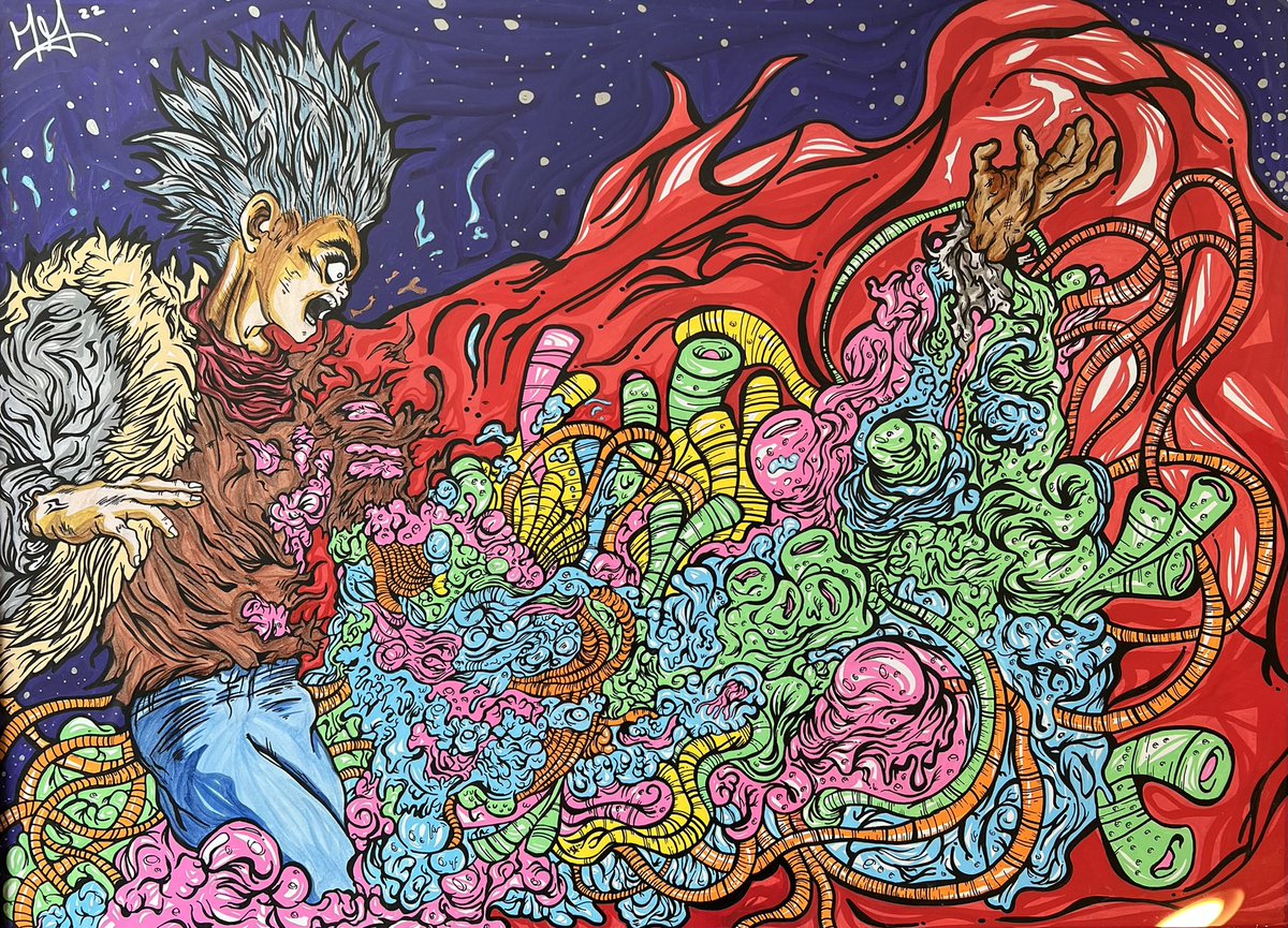 Nightmare_Mikey's tweet photo. “KANEDA!”-Tetsuo Shima

40x29” 
“The colors of Tetsuo “
Mixed media on Bristol paper
mounted Gator Board

#nightmaremikey #illustration #Tetsuo #Akira #mixedmedia #poscamarker #ink #acrylicpaint #acrylic #uniposca #posca #anime #art https://t.co/KV2Y8n662H