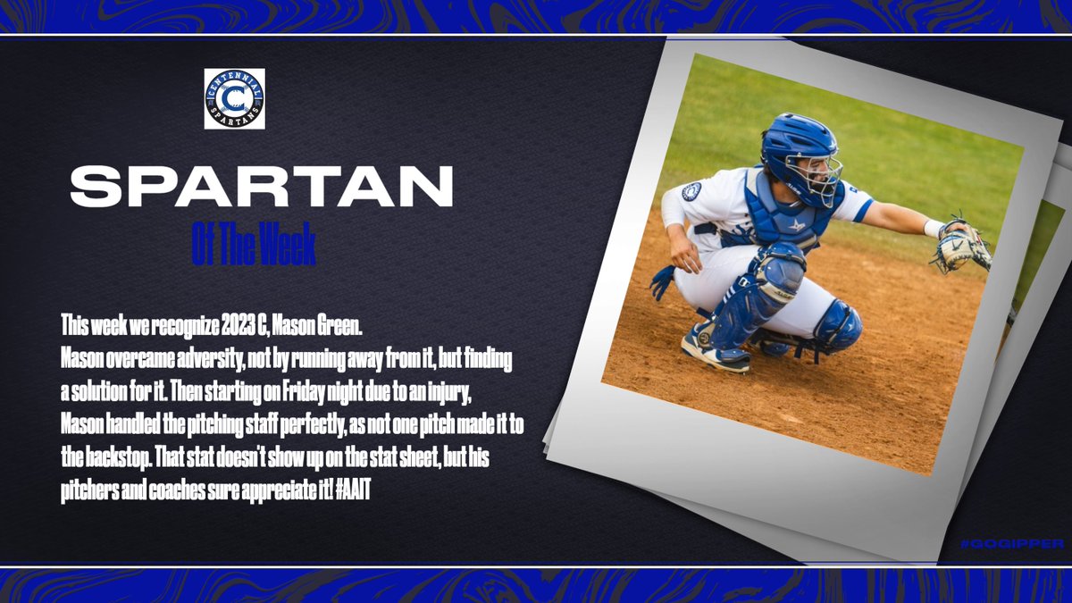 CHSSPARTANBASE1's tweet photo. @masongreennn is the Spartan of the Week. Mason took initiative and collaborated with @coachsenato29 to solve a signal relaying situation. Then Friday night, he got the start due to an injury and didn't allow a single pitch to reach the backstop. Great job Mason!!! #AAIT https://t.co/z8mlTLlL9Z