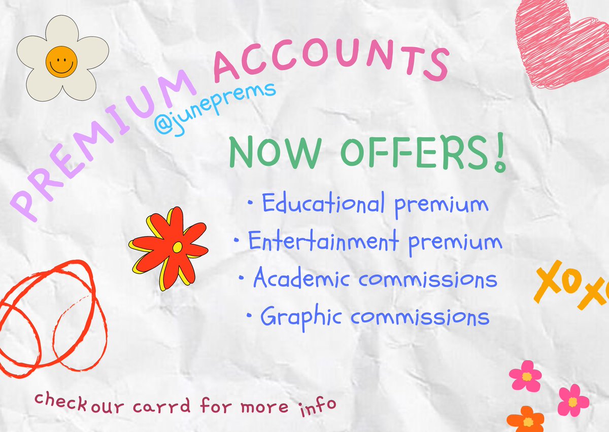 junecomms's tweet photo. WELCOME TO JUNE PREMS!

🌈 Premium Account Seller &amp; Commissioner
🌈 Affordable entertainment and educational premiums!
🌈 Offering high quality academic commissions!

- Read the thread below to see more info...

Don't hesitate to dm us to avail! https://t.co/Dr3iok5JHZ