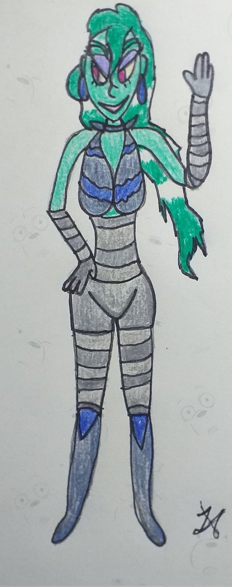 Somefrozen's tweet image. Hello everybody! Here's a quick drawing of a green space lady. #ArtistOnTwitter #art #traditionalart #pencilart #Space