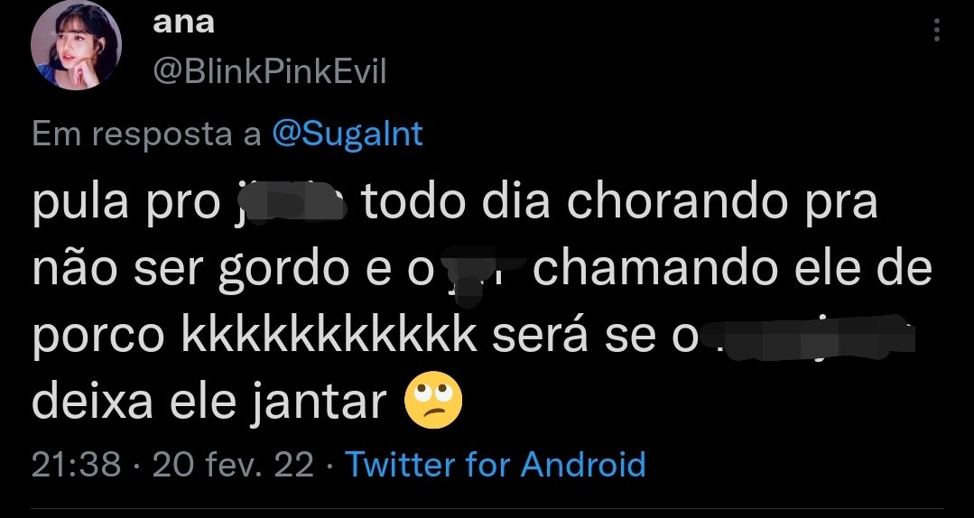 🚨 Atenção, denunciem essa anti dos meninos que está fazendo comentários absurdos sobre os mesmos, aqui em específico é um que ela fez sobre o 🐥.🚨
⚠️Denunciem como ameaça de violência, spam, conta falsa, discurso de ódio e assédio direcionado.⚠️
📌 x.com/BlinkPinkEvil?…