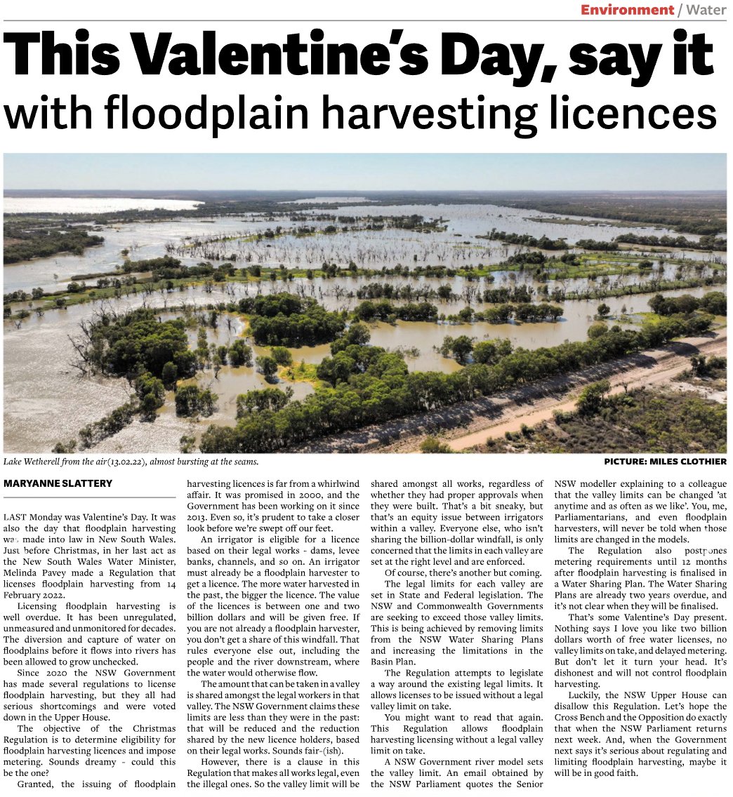 SlatteryJohnso's tweet photo. Better than a box of chocolates, last Monday new floodplain harvesting regulations came into effect.
We all want regulation, but this one comes at the expense of legal valley limits.
With the dams full, the fate of this reg now lies with the NSW Upper House. https://t.co/vZiBNnhV4v