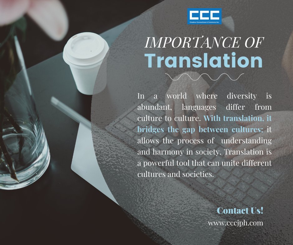 CCCjph's tweet photo. Translation has a vital role in globalization. CCC provides translation services for over 30 languages worldwide. Contact us here: https://t.co/aAfGFC96KH
#TranslationCompany #GeneralTranslation #CreativeTranslations #SpecializedTranslations https://t.co/6PNFl2Wfxo