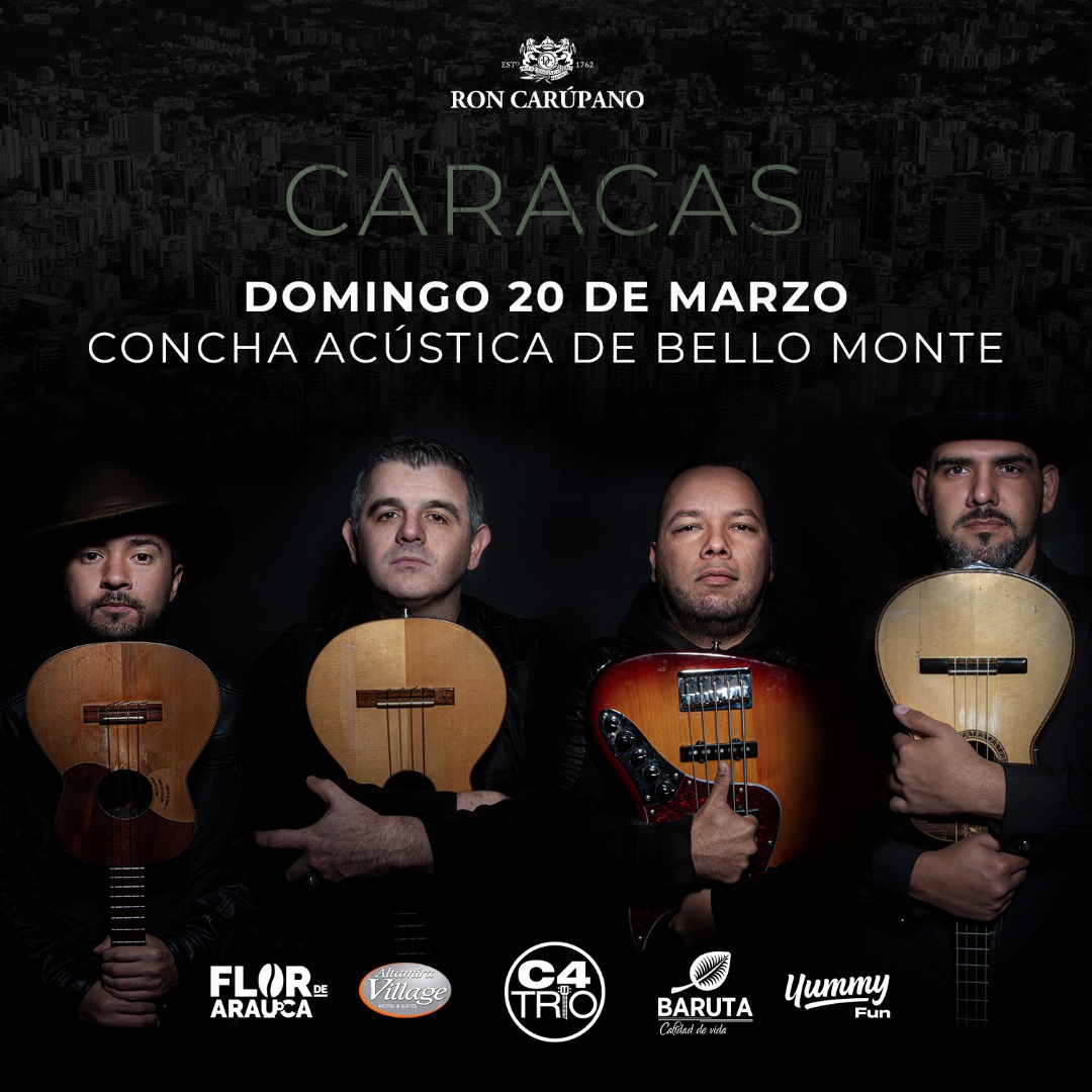 #Concierto #Caracas <a href="/c4trio/">C4 TRIO</a> - #20Marzo - Entradas: @PideYummy - <a href="/RonCarupano/">Ron Carupano</a> <a href="/altamiravccs/">CC Altamira Village</a>
<a href="/AlcaldiaBaruta/">Alcaldía de Baruta</a>