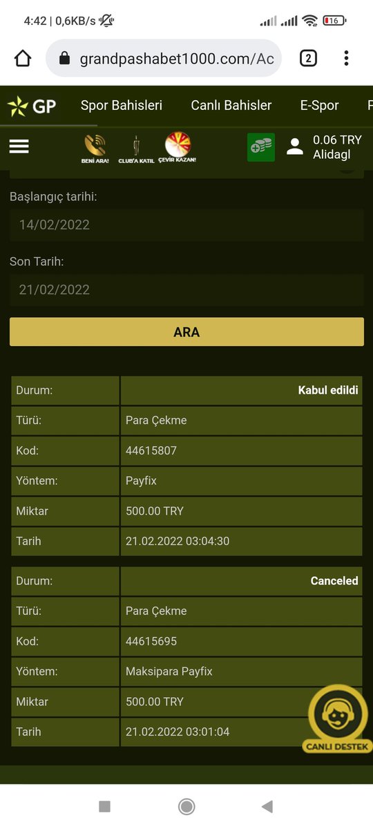 Grandpashabet tşkler param hızlı bir şekilde hesabıma geldi kullanıcı adım Alidagl