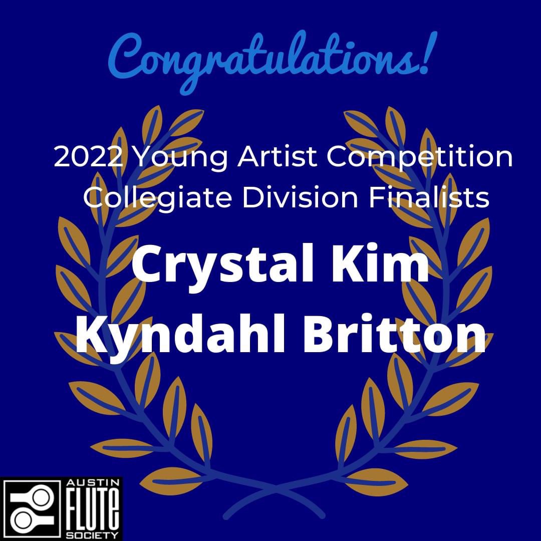 AustinFluteSoc's tweet photo. ****CONGRATULATIONS**** Our Collegiate Division finalists are Crystal Kim and Kyndahl Britton! These amazing young artists will perform in the finals on April 9 during our Annual Flute Festival. We look forward to hearing these incredible flutists in April! https://t.co/iJvvt7L4Jt