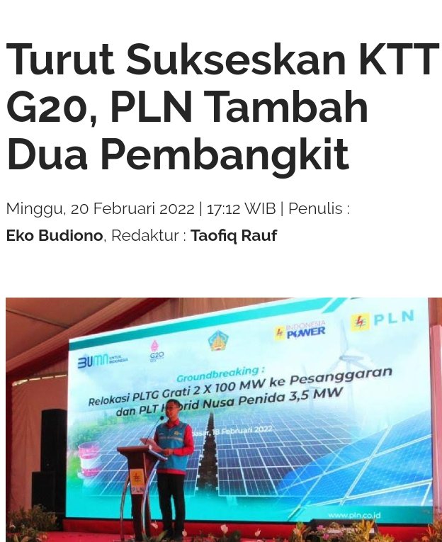Keyaheze's tweet photo. Upaya #PLN  turut menyukseskan KTT20, Saat ini PLTS Hybrid Nusa Penida sudah dalam proses pelelangan umum 
Iconnet  
PLN Mobile
#PLNSupportG20
https://t.co/NDfMMYjT6o https://t.co/Q3dWdisz7z