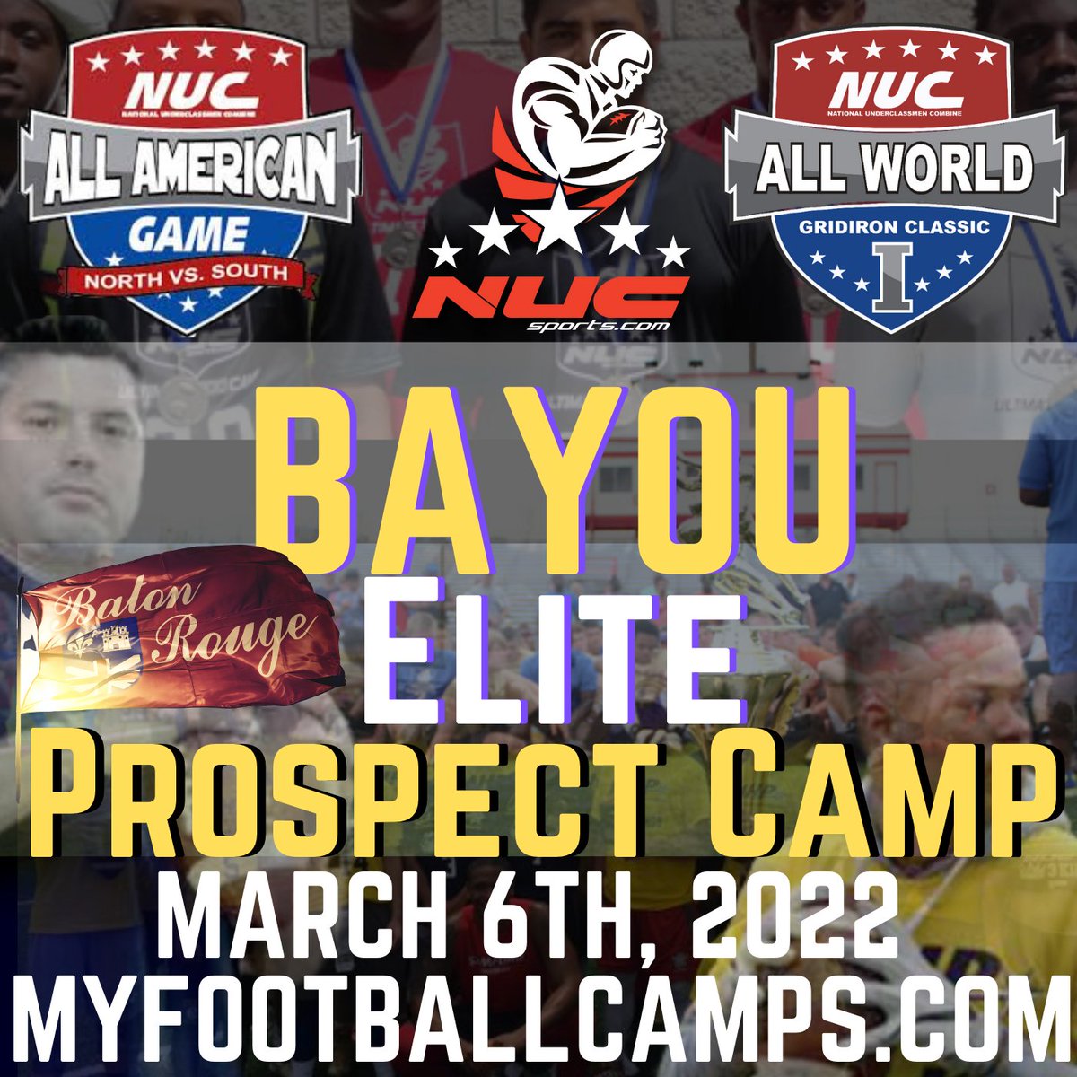 coachschuman's tweet photo. @KenjaylenN You Are Invited to Coach Schuman's Bayou Elite Prospect Showdown, March 6th, 2022 in Baton Rouge, LA Register at https://t.co/U7Gy1t0HyT. use code football22 for 50% off when registering https://t.co/sr1sUfEVQJ