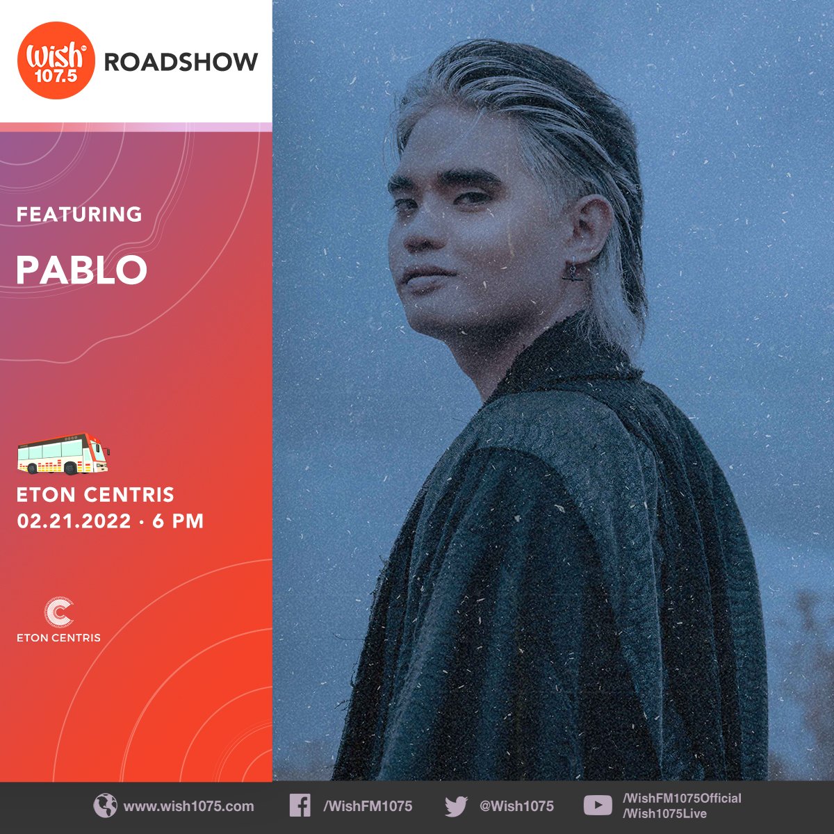 wish1075's tweet photo. Get ready for an awesome Roadshow episode this afternoon as P-pop giant SB19, singer-songwriter Pablo, OPM artist Felip, and singer-rapper Josue will be performing live aboard the Wish Bus!

The Wish 107.5 Bus will be at the Eton Centris in Quezon City. https://t.co/W8MImqIBOc
