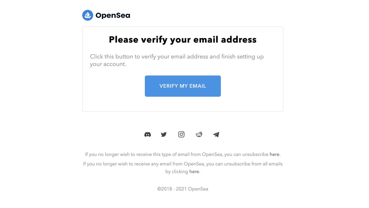 Hi OpenSea, after all the phishing this weekend, it's probably worth switching to auth codes for email verification. I don't think people want to click the button anymore
