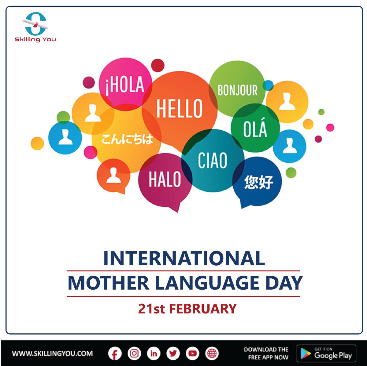 SkillingYou's tweet photo. "Language is the road map of a culture. It tells you where its people come from and where they are going".
Skilling You wishes you Happy #InternationalMotherLanguageDay
#SkillingYou #Education #Onlinelearning #MotherLanguageDay #mothertounge #multilingulism https://t.co/AAi09lmnD3