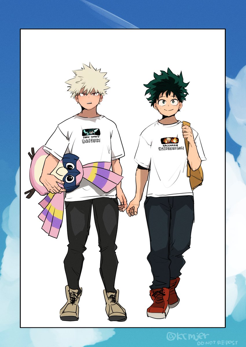 bakugou katsuki ,midoriya izuku shirt multiple boys male focus 2boys white shirt green hair freckles  illustration images