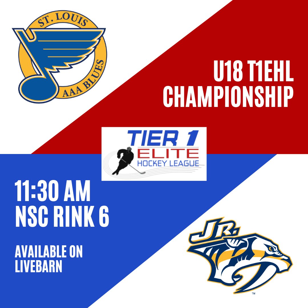 Tomorrow we crown the #18U #t1ehl champions! Puck drops at 11:30 am for the final game between <a href="/AAABlues/">St. Louis AAA Blues</a> and <a href="/JrPredators/">Jr Predators</a>