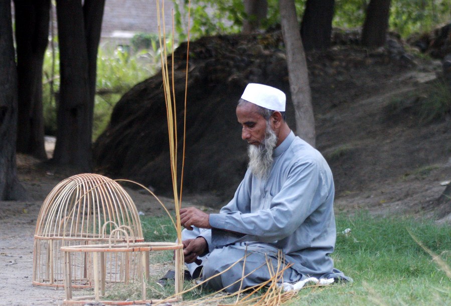 Craftsmen are carefully weaving handmade bird cages in northwest Pakistan's Peshawar xhtxs.cn/rac