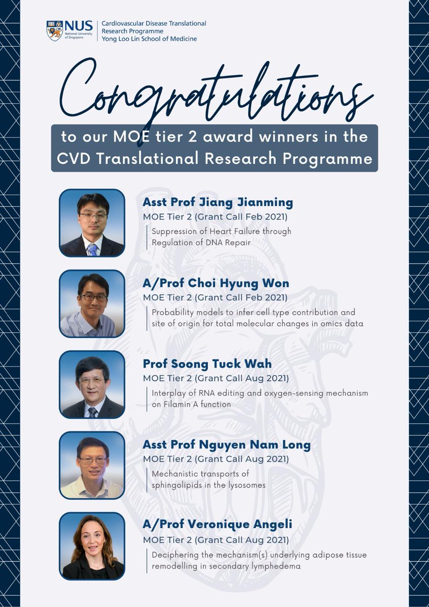 NUS CVD Programme (@cvdnus) on Twitter photo Congratulations to our <a href="/NUSMedicine/">Yong Loo Lin School of Medicine</a> cardiac research programme's recent winners of #Singapore Ministry of Education #MOE grants <a href="/CvdNus/">NUS CVD Programme</a> Congratulations to our <a href="/NUSMedicine/">Yong Loo Lin School of Medicine</a> cardiac research programme's recent winners of #Singapore Ministry of Education #MOE grants <a href="/CvdNus/">NUS CVD Programme</a>