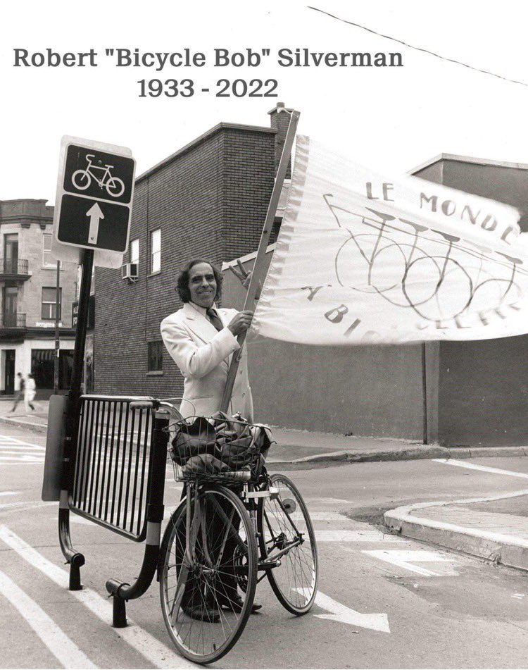 Val_Plante's tweet photo. Robert Silverman était un pionnier du cyclisme à Montréal. Militant de la première heure, il a contribué à rendre les déplacements en vélo plus sécuritaires et à promouvoir la mobilité active. Nous lui devons beaucoup. Mes pensées accompagnent sa famille et ses proches. https://t.co/RRMv7foYPM