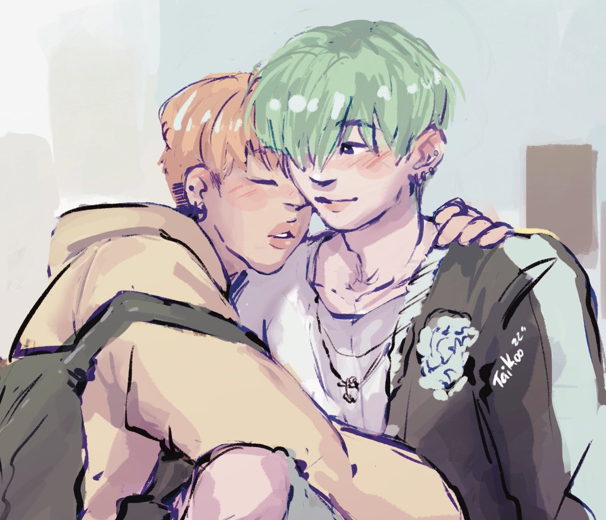 Taikoodles's tweet photo. Jimin is napping—- or pretending to? 🤔
And art trade with @‘lidol.jimi on insta !

#yoonmin #sujim #슈짐 https://t.co/ee9bihIt9W