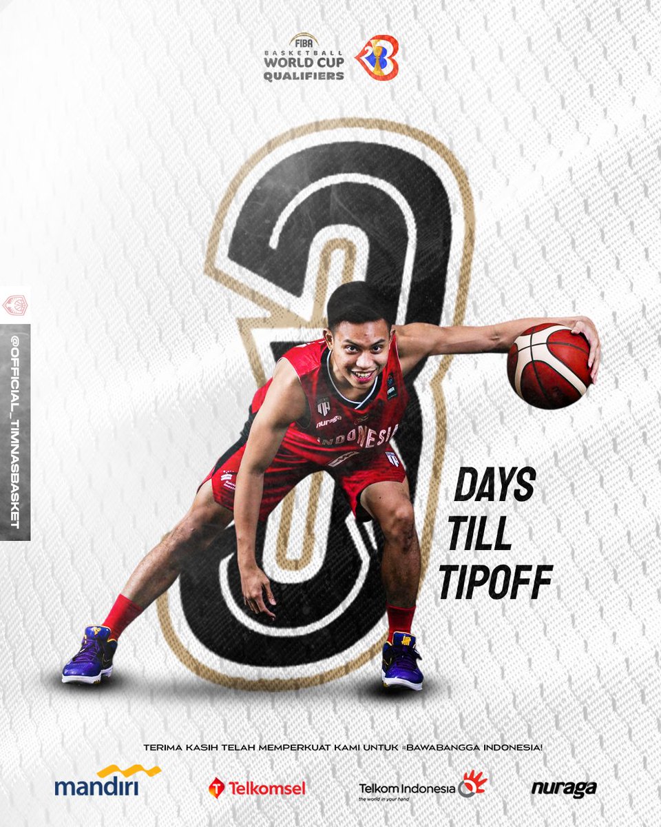Tiga hari lagi! Timnas Indonesia akan melanjutkan perjuangan untuk bisa bersaing di FIBA World Cup 2023 Qualifiers, Windows II.

Indonesia akan berhadapan dengan tuan rumah Arab Saudi dan Jordania pada 24 &amp; 27 Februari mendatang.

<a href="/FIBAWC/">FIBA Basketball World Cup 🏆</a> <a href="/INA_Basketball/">Perbasi-Ina</a>
#BawaBangga