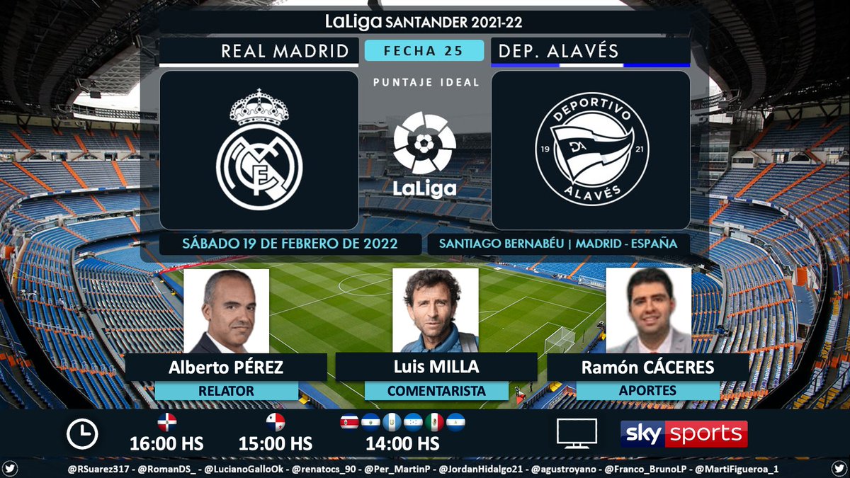 Durante esta fecha 25 de <a href="/LaLiga/">LALIGA</a>, me encontré con las 4 transmisiones principales que del partido del <a href="/realmadrid/">Real Madrid C.F.</a> el día sábado 19 de febrero.

Me pareció interesante analizar cuál incorporaba los mejores nombres para cubrir un partido de esta magnitud.

¿Con cuál se quedan?