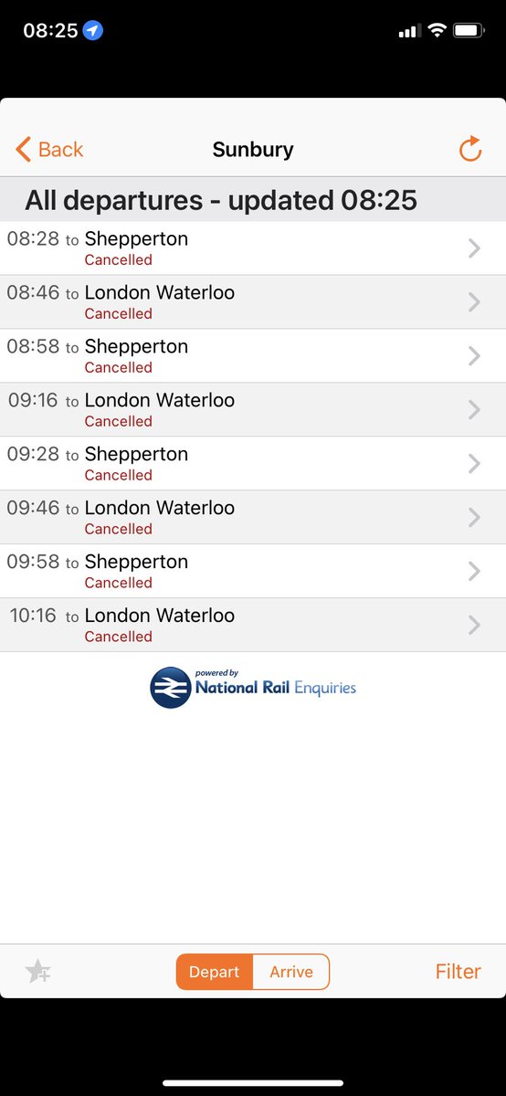 msummerfield1's tweet photo. @SW_Help looking at departure for Sunbury appears everything is cancelled, looking at @OpenTrainTimes maps, there are trains running… are u hiding services so we dont travel ? @swtrains_watch https://t.co/s6Jhp2dKv2